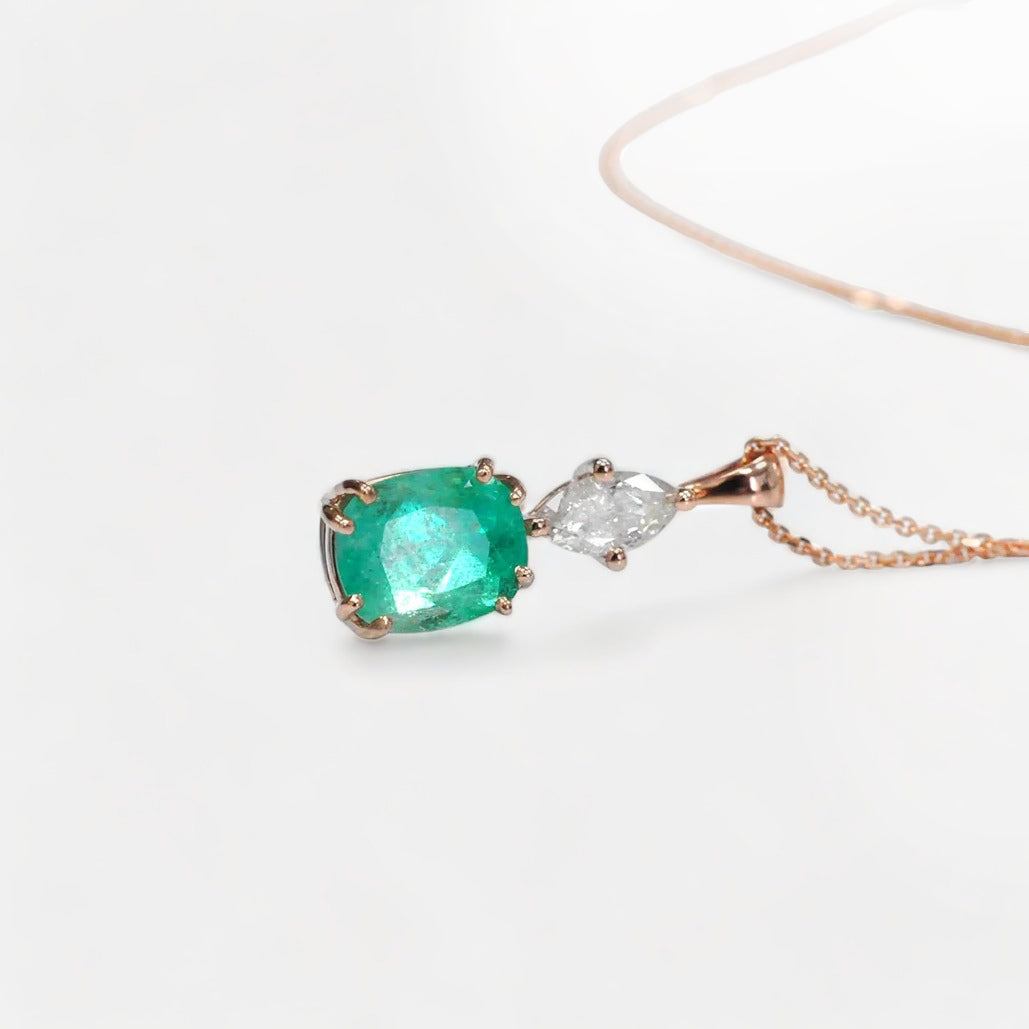 Marquise Diamond and Cushion Emerald Pendant