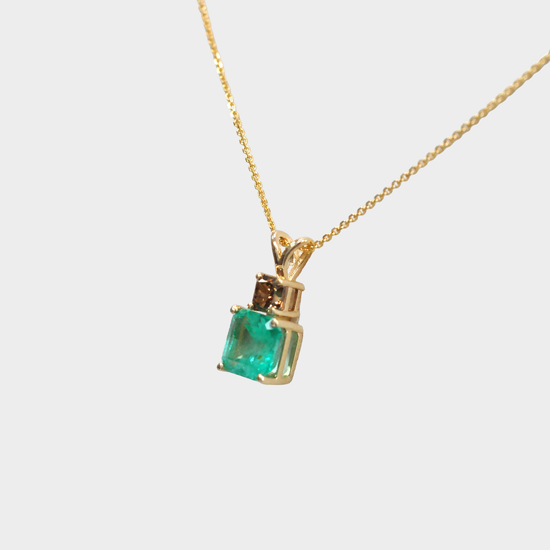Colombian Emerald and Fancy Brown Cushion Diamond Pendant