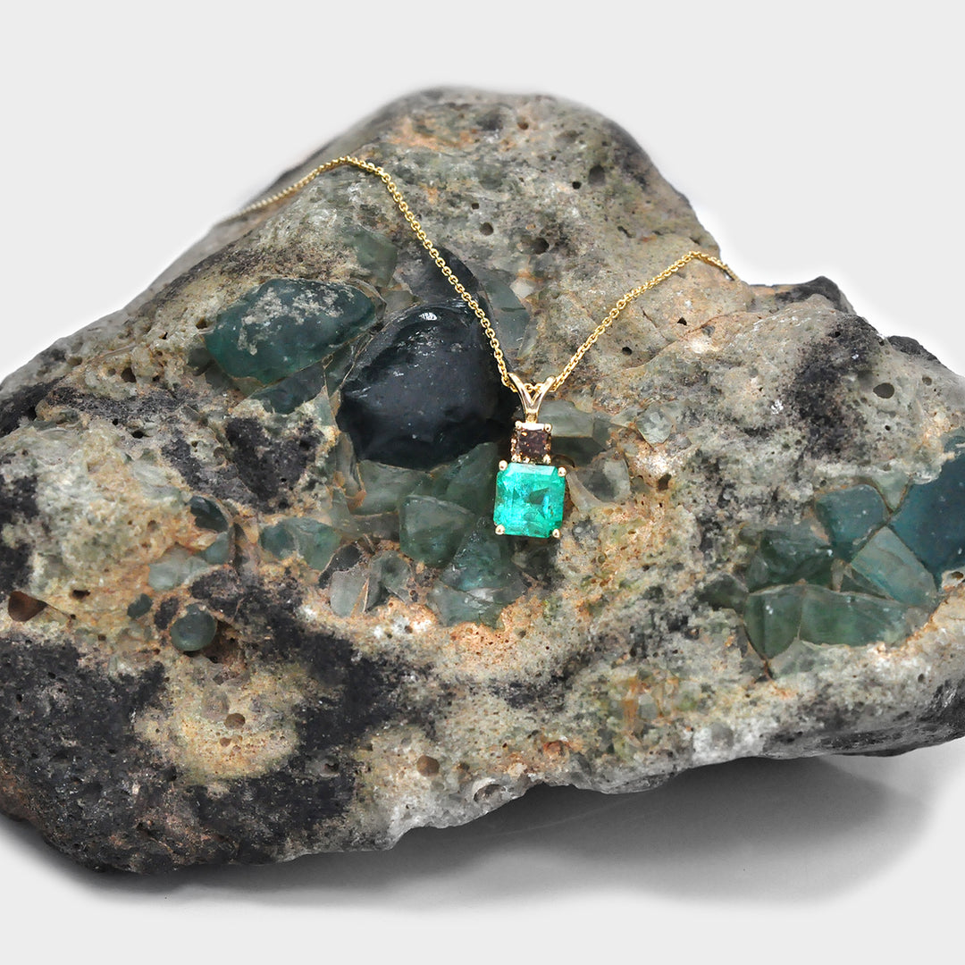 Colombian Emerald and Fancy Brown Cushion Diamond Pendant