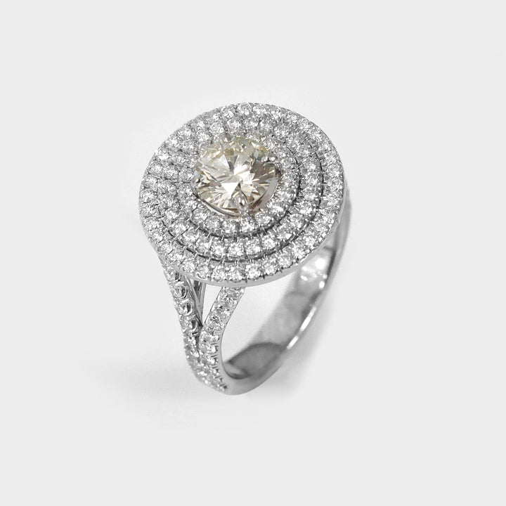 Split Shank Triple Halo Round Diamonds Ring