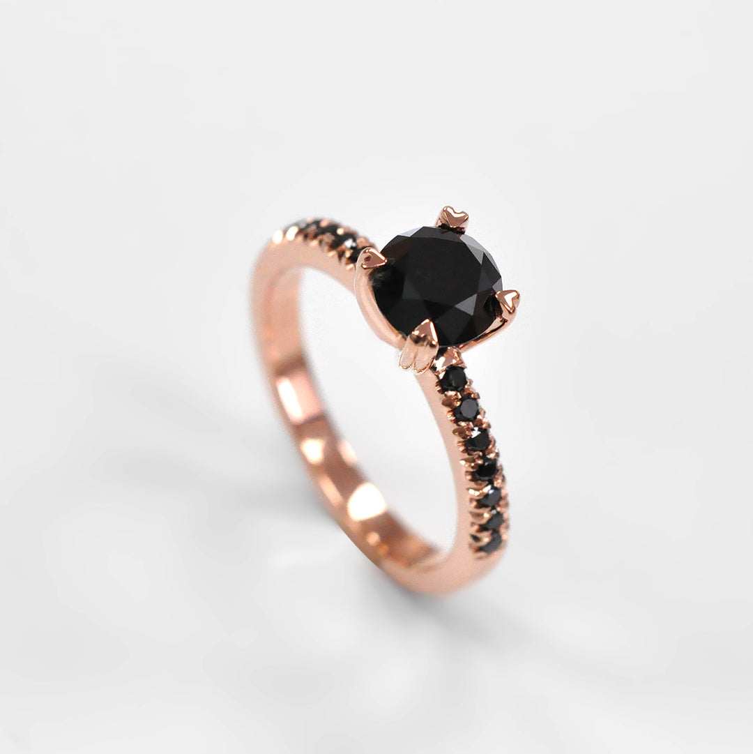 Round Black Diamonds Ring in Rose Gold