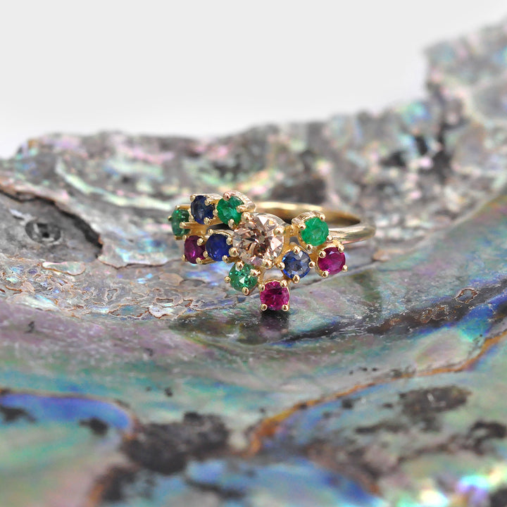 Yellow Gold  Ring with Diamond, Ruby, Sapphire &amp; Emeralds.