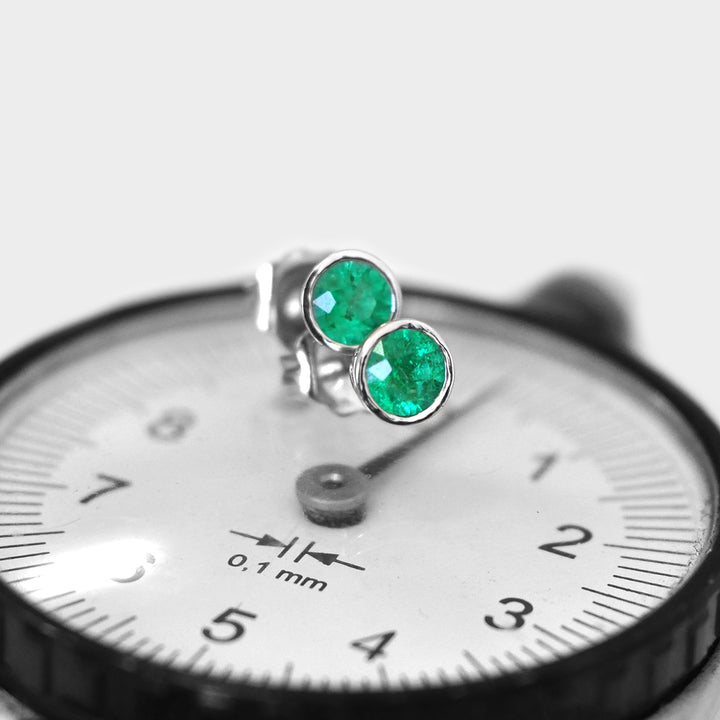 White Gold Bezel Set White Gold Emerald Studs