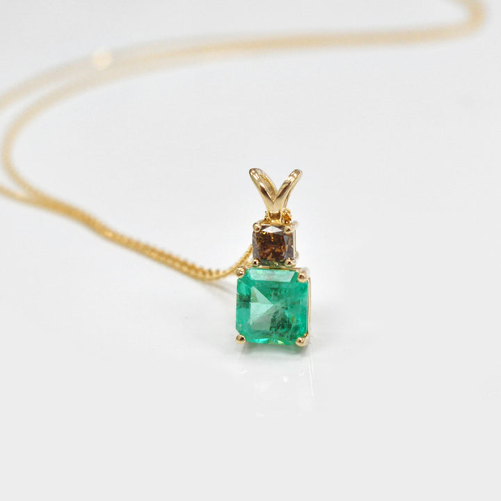 Colombian Emerald and Fancy Brown Cushion Diamond Pendant