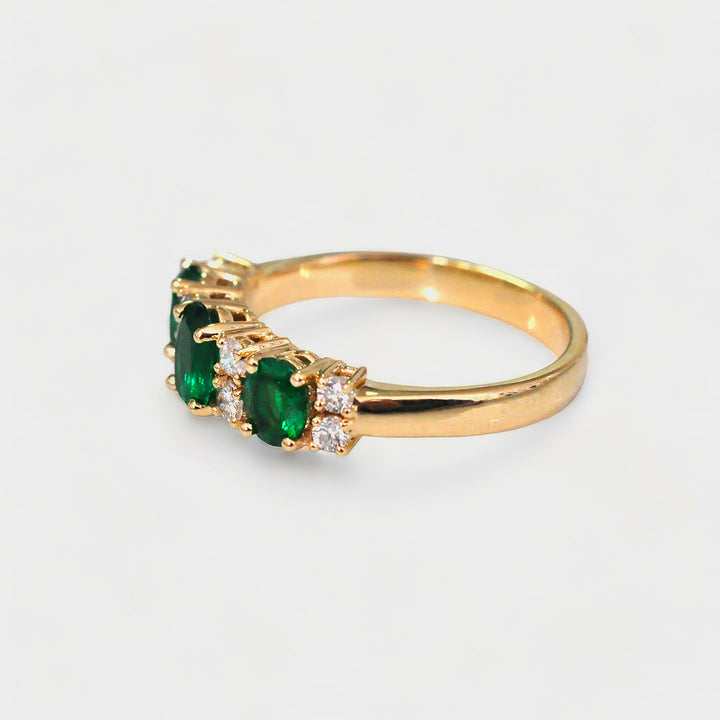 3 Stone Emeralds and Side Diamonds Ring