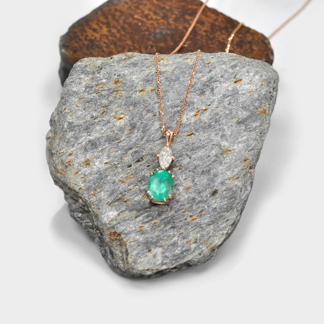 Marquise Diamond and Cushion Emerald Pendant