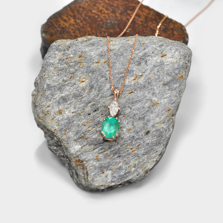 Marquise Diamond and Cushion Emerald Pendant
