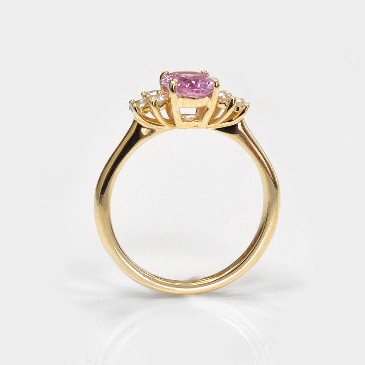 Oval Pink Sapphire &amp; Six Stones Side Diamonds Ring