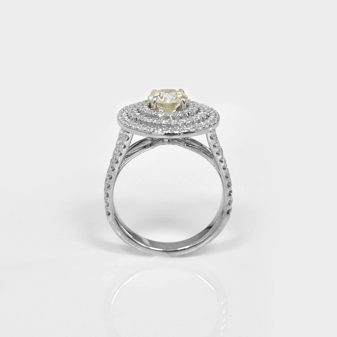 Split Shank Triple Halo Round Diamonds Ring