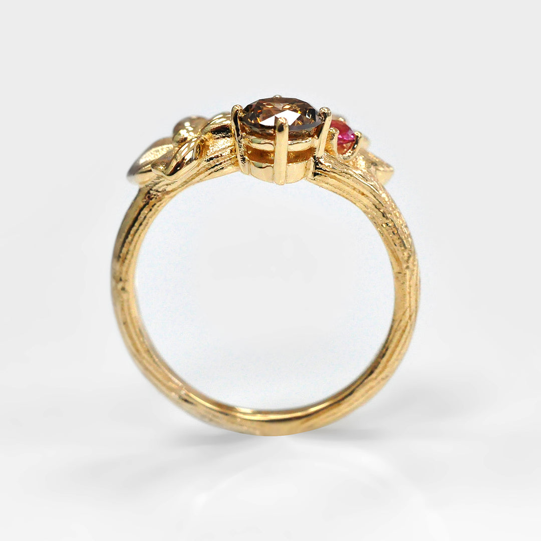 Fancy Brown Diamond and Pink Sapphire Floral Ring