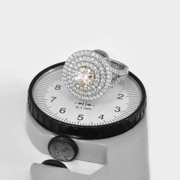 Split Shank Triple Halo Round Diamonds Ring