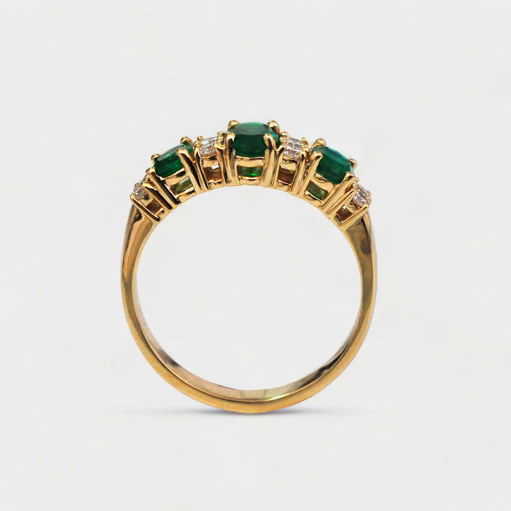 3 Stone Emeralds and Side Diamonds Ring