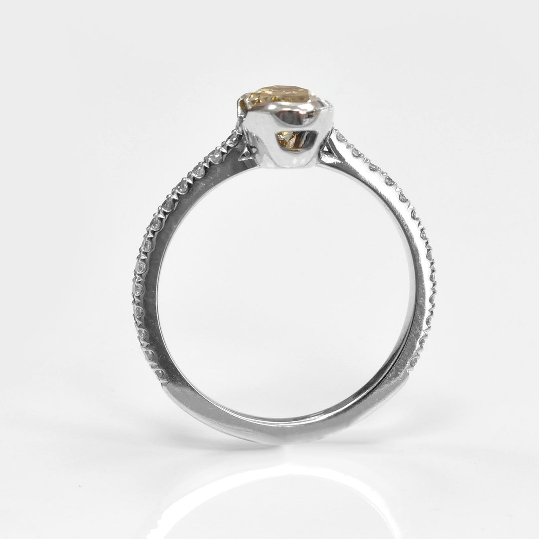 Oval Yellowish Brown half Bezel Setting Diamonds Ring
