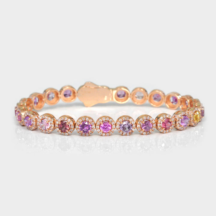Round Sapphire Bracelet and diamonds Halo in Rose Gold
