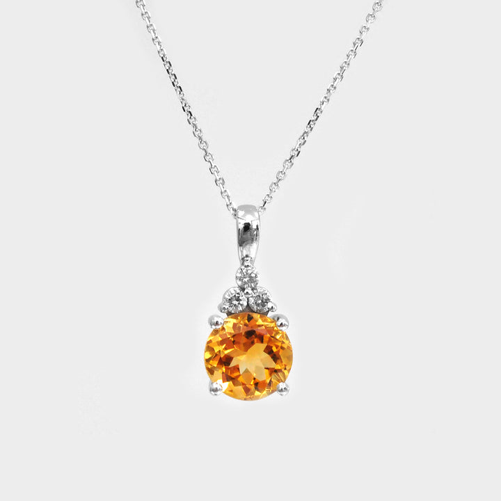 Citrine and 3 Diamonds Pendant in White Gold