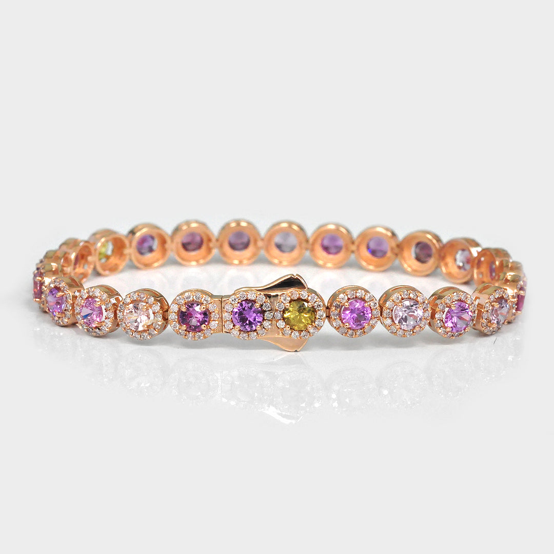 Round Sapphire Bracelet and diamonds Halo in Rose Gold