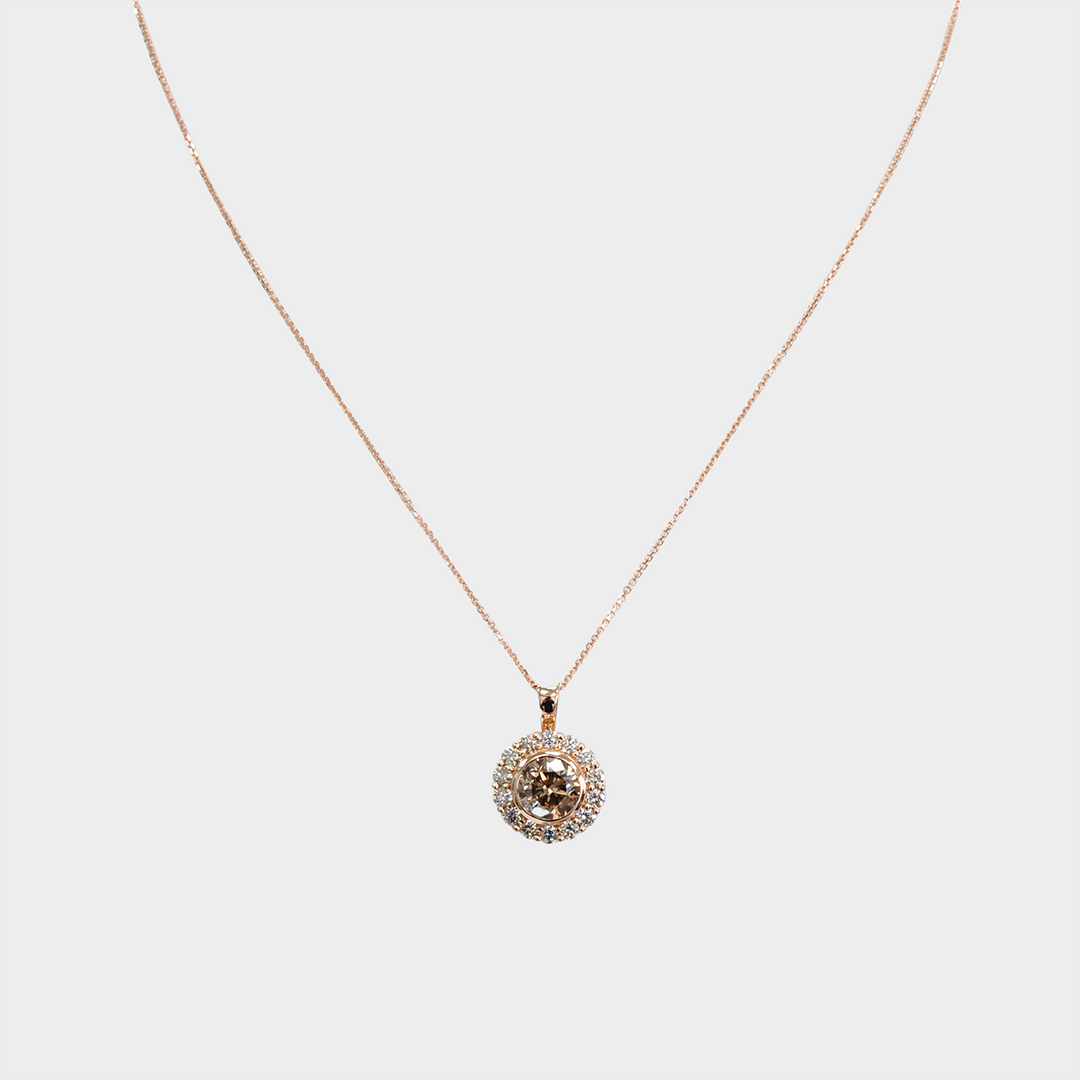 Fancy Brown Diamonds Halo Pendant in Rose Gold