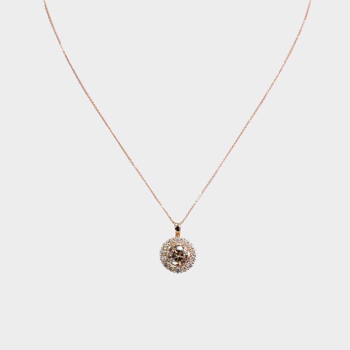Fancy Brown Diamonds Halo Pendant in Rose Gold