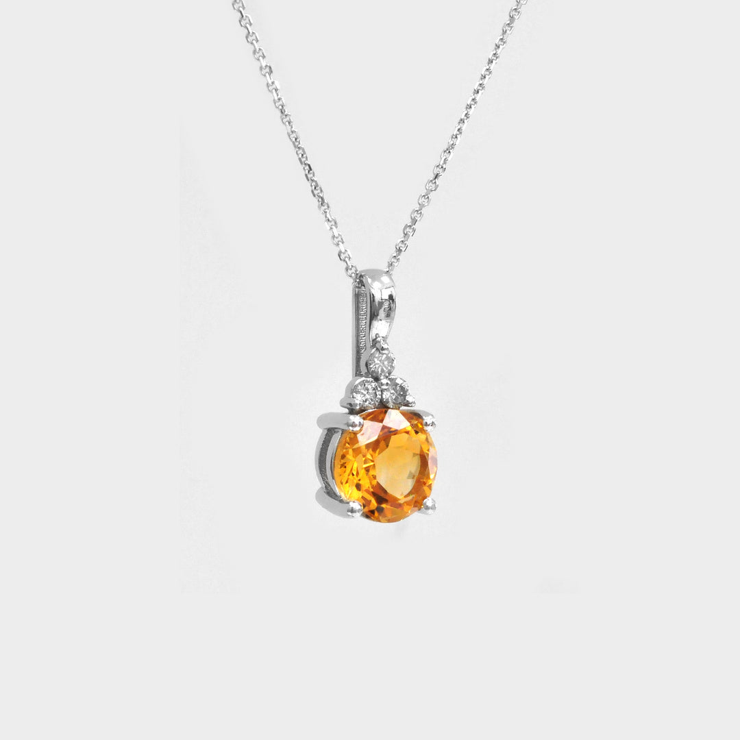 Citrine and 3 Diamonds Pendant in White Gold