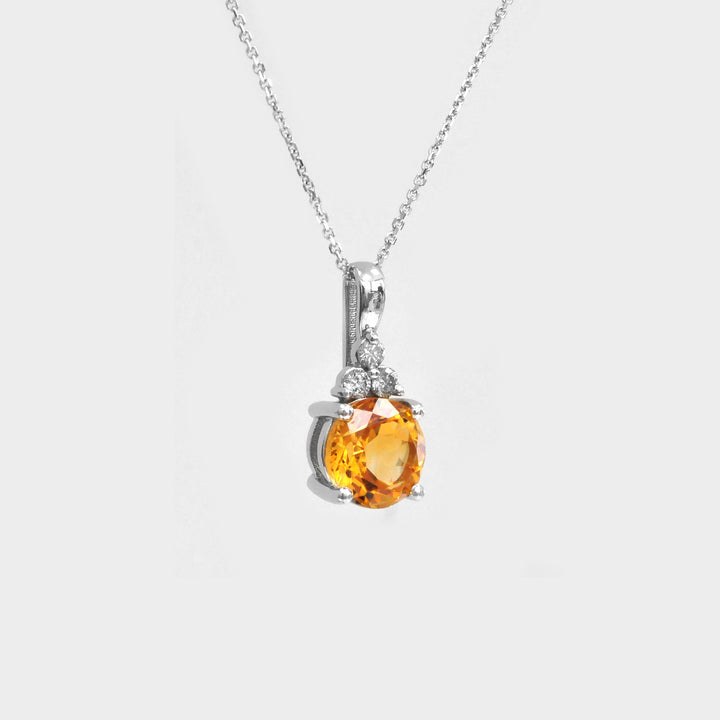 Citrine and 3 Diamonds Pendant in White Gold