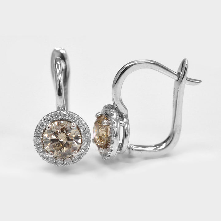 White gold Hanging  halo diamonds Earrings.