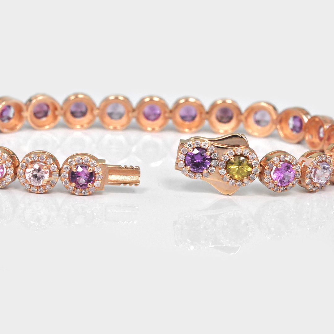Round Sapphire Bracelet and diamonds Halo in Rose Gold