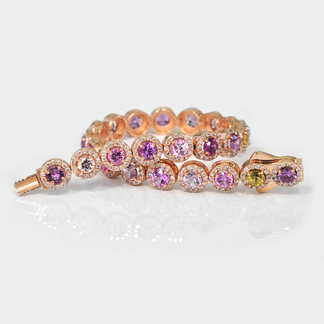 Round Sapphire Bracelet and diamonds Halo in Rose Gold