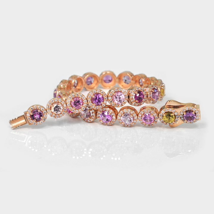 Round Sapphire Bracelet and diamonds Halo in Rose Gold