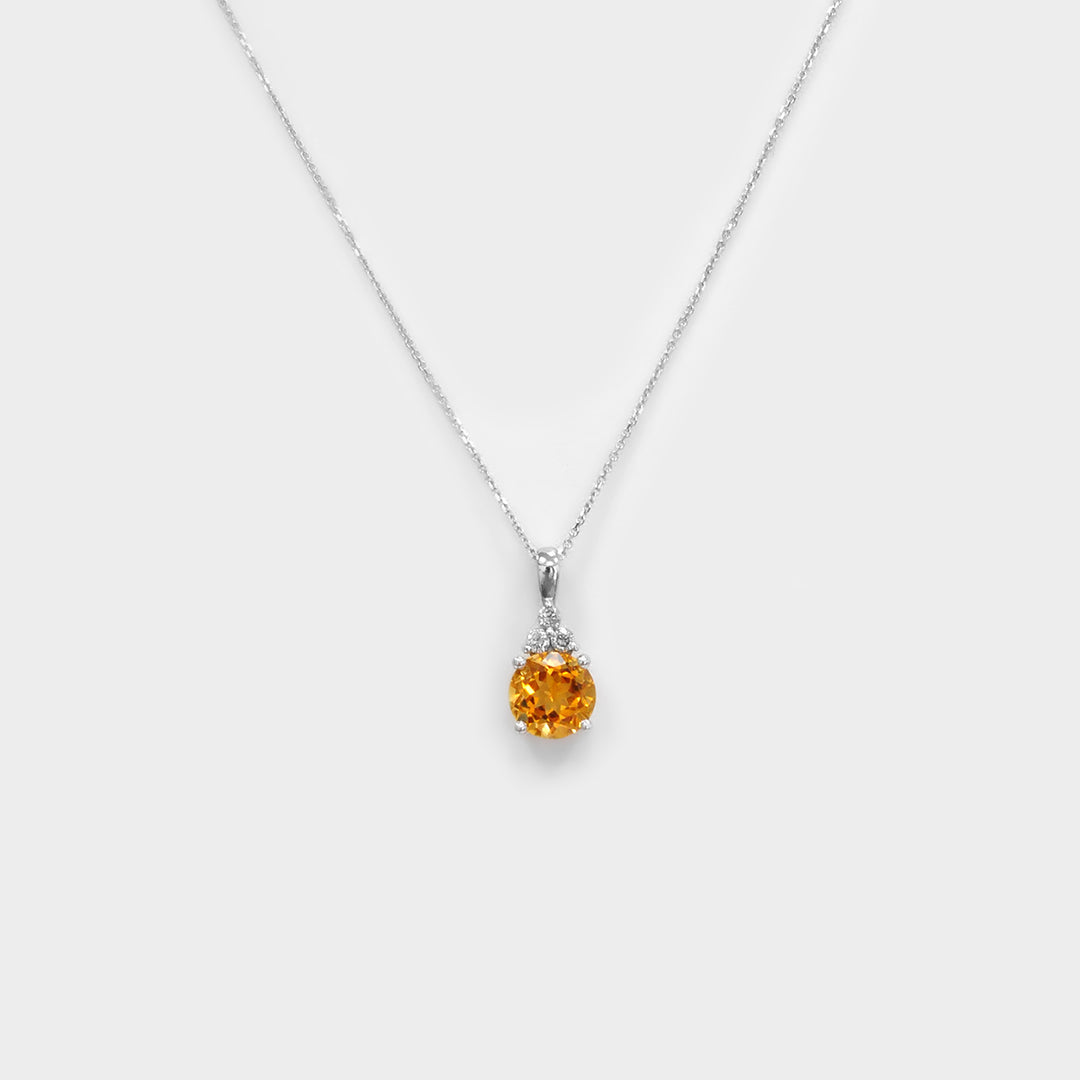 Citrine and 3 Diamonds Pendant in White Gold