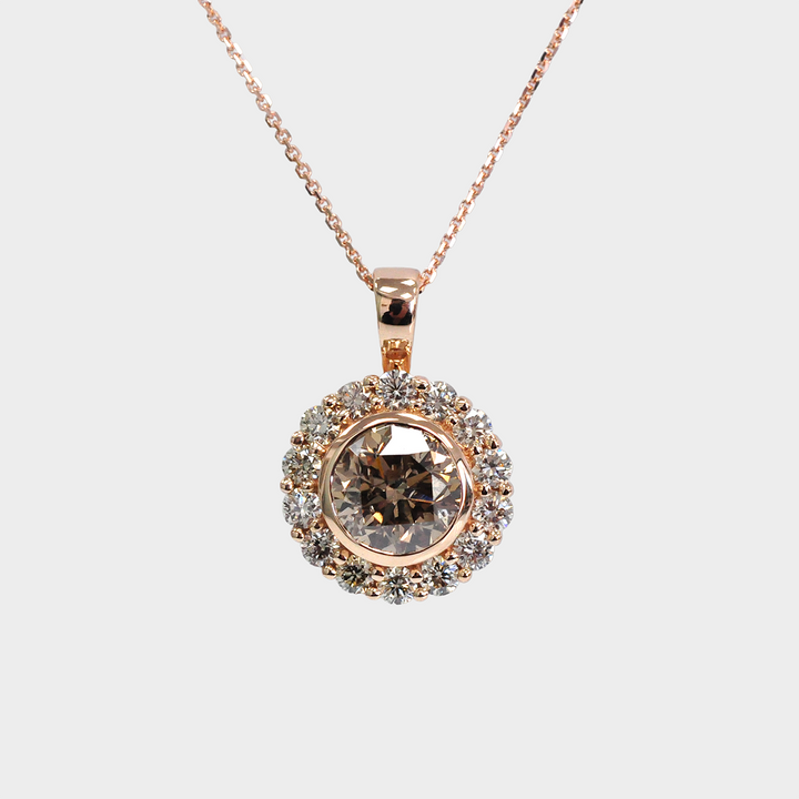 Fancy Brown Diamonds Halo Pendant in Rose Gold
