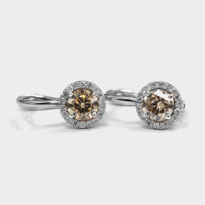 White gold Hanging  halo diamonds Earrings.
