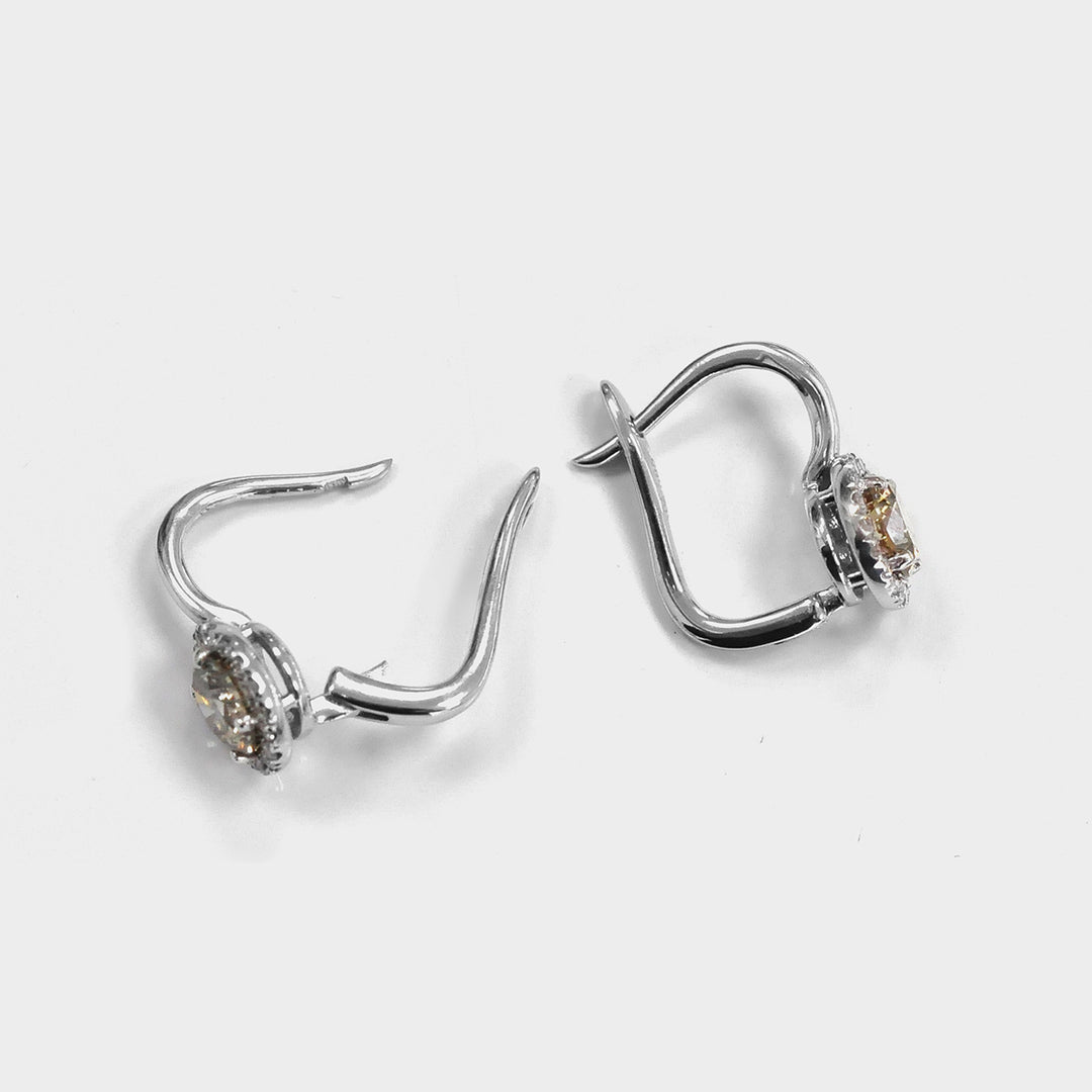 White gold Hanging  halo diamonds Earrings.