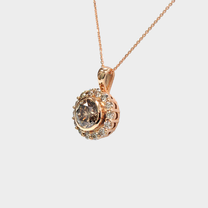 Fancy Brown Diamonds Halo Pendant in Rose Gold