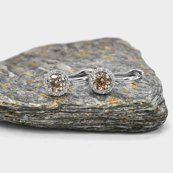 White gold Hanging  halo diamonds Earrings.