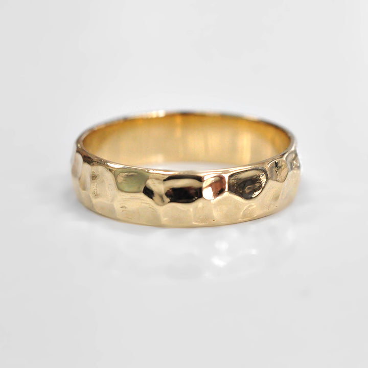 Hammered Finish Wedding Band in Yellow Gold