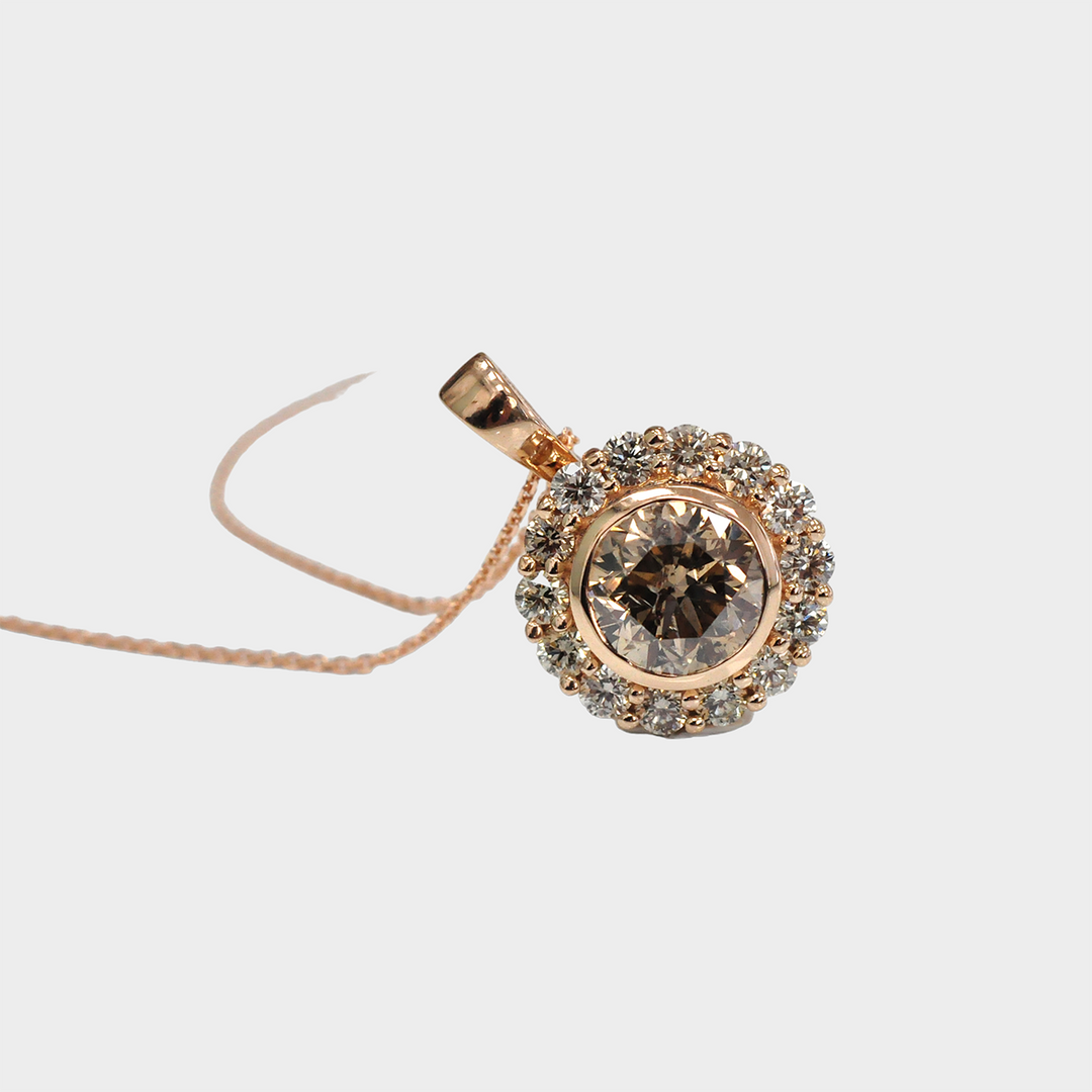 Fancy Brown Diamonds Halo Pendant in Rose Gold
