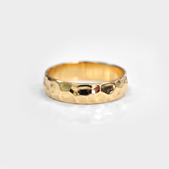 Hammered Finish Wedding Band in Yellow Gold