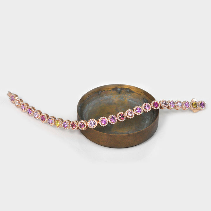 Round Sapphire Bracelet and diamonds Halo in Rose Gold