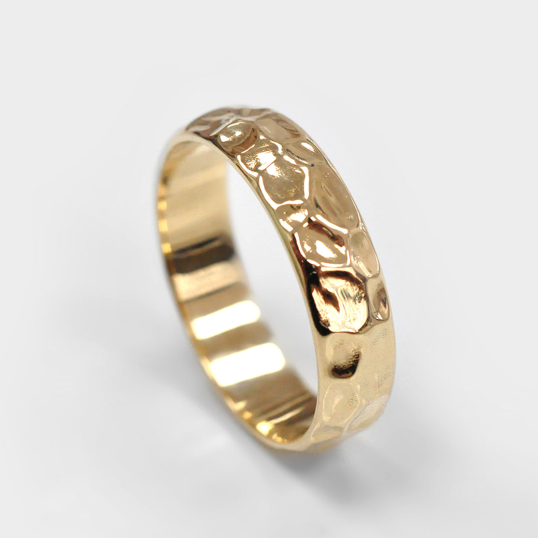 Hammered Finish Wedding Band in Yellow Gold