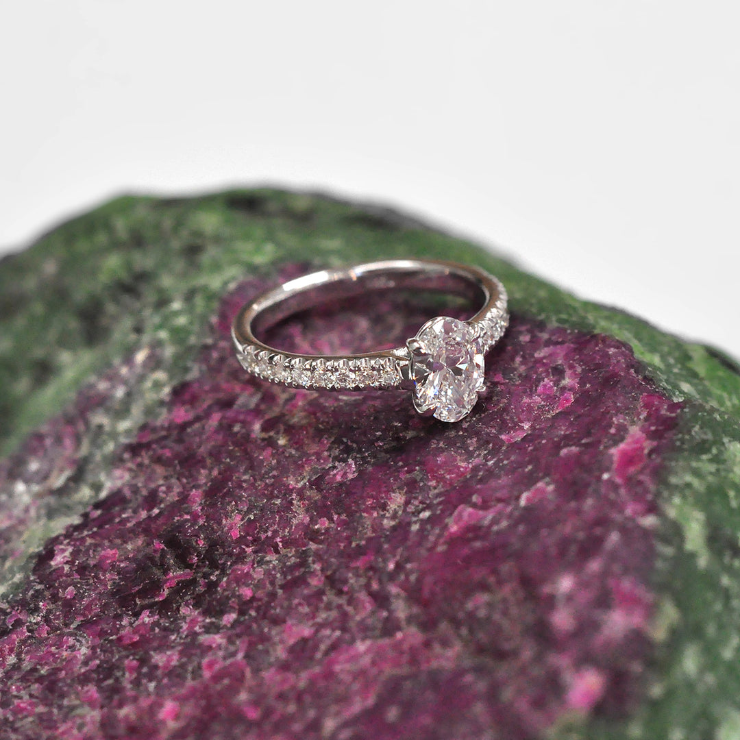 Oval Cut Diamond Engagement Ring in 14k White Gold