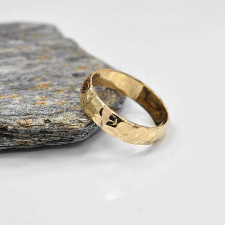 Hammered Finish Wedding Band in Yellow Gold