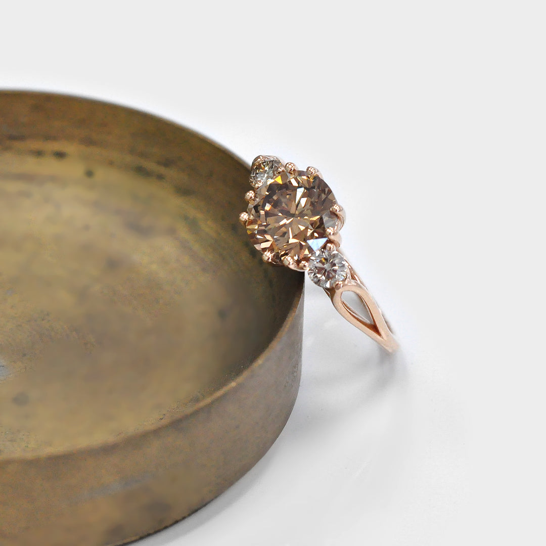 Three Stones Engagement Diamond Ring in Rose Gold