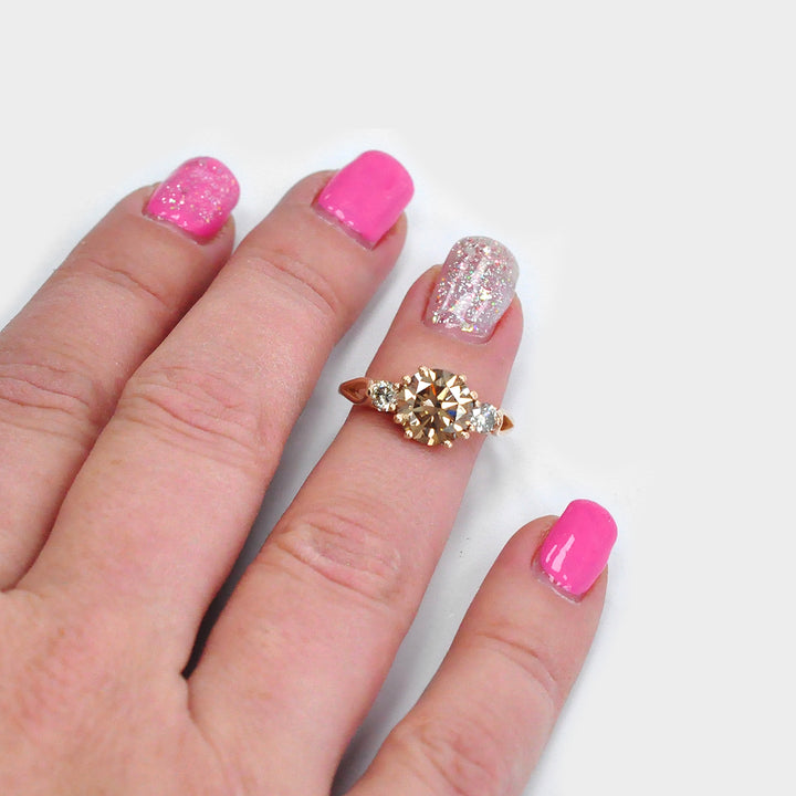 Three Stones Engagement Diamond Ring in Rose Gold