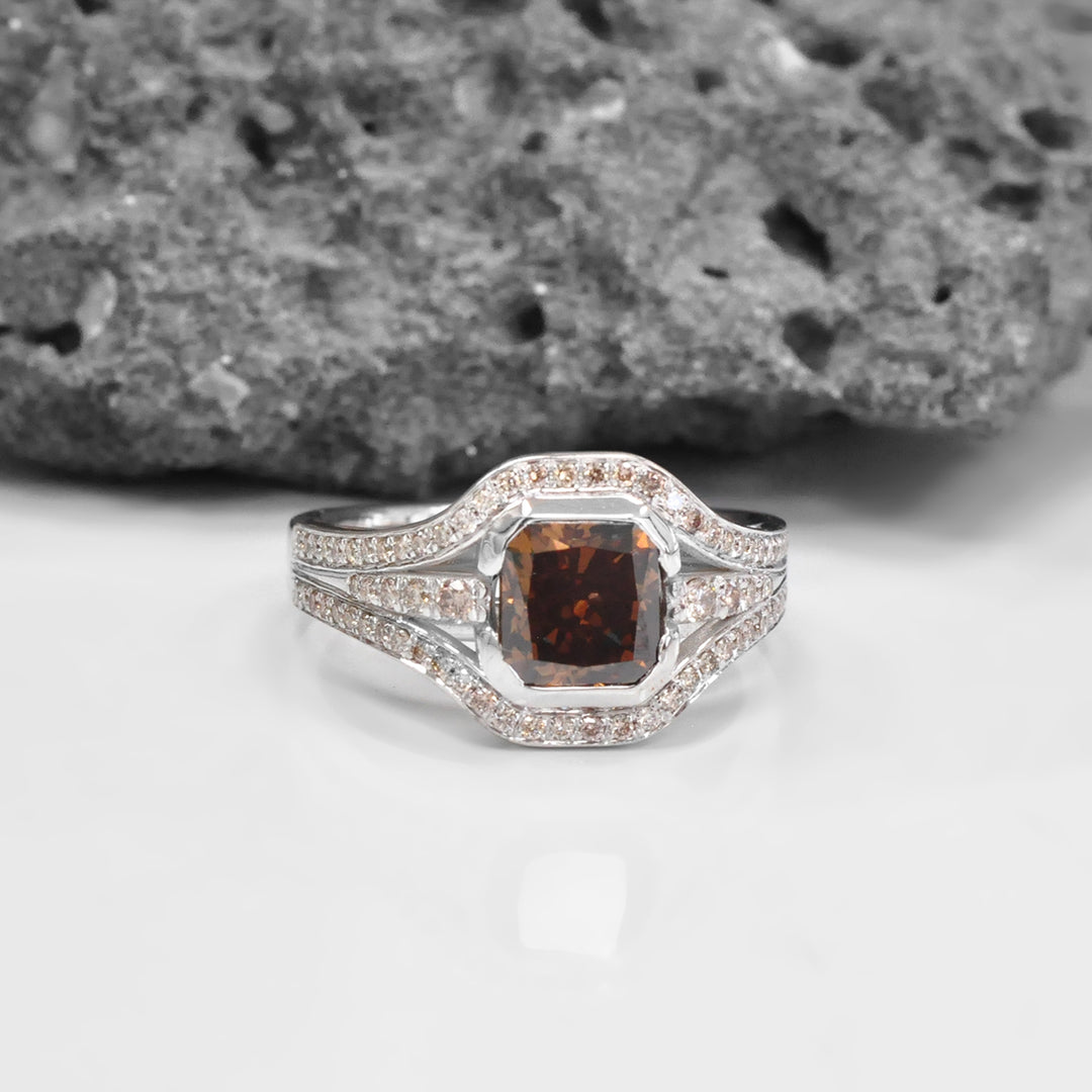 2 Carat center Cushion Brown Diamond &amp; Side diamonds Ring