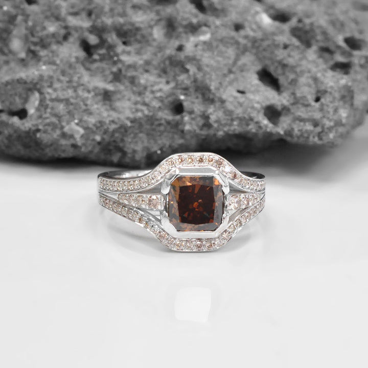 2 Carat center Cushion Brown Diamond &amp; Side diamonds Ring