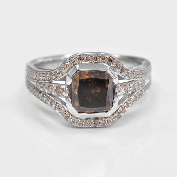 2 Carat center Cushion Brown Diamond &amp; Side diamonds Ring