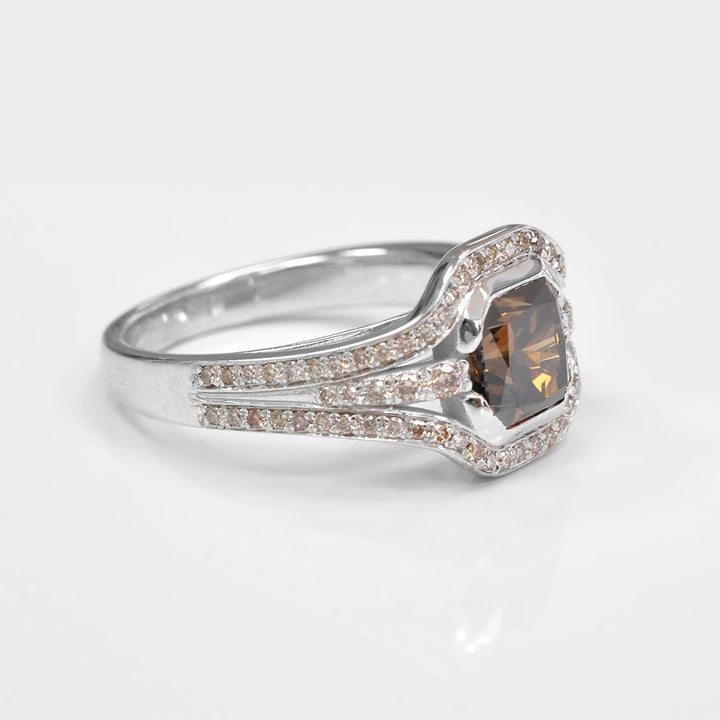 2 Carat center Cushion Brown Diamond &amp; Side diamonds Ring