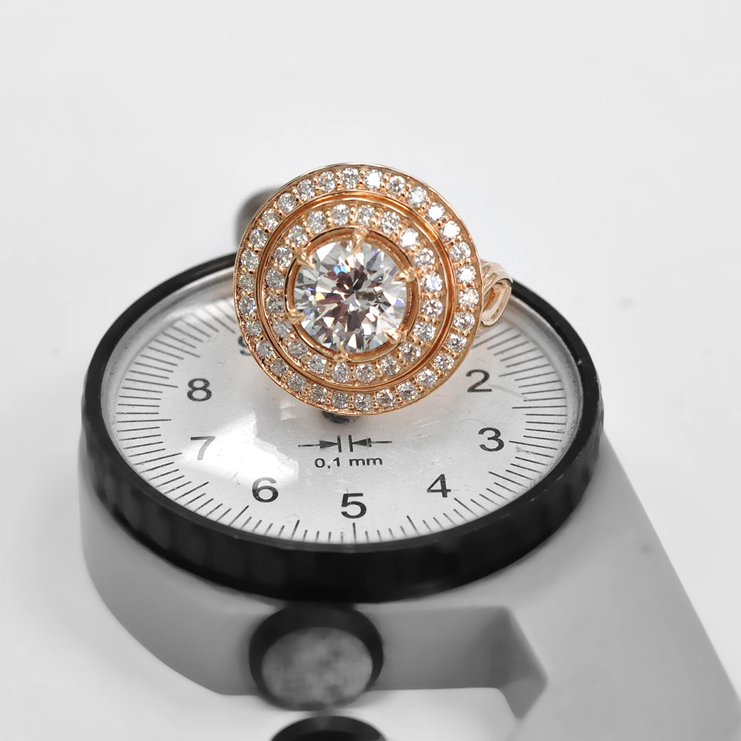 Split Shank Double Halo Round Diamonds Ring in Rose Gold