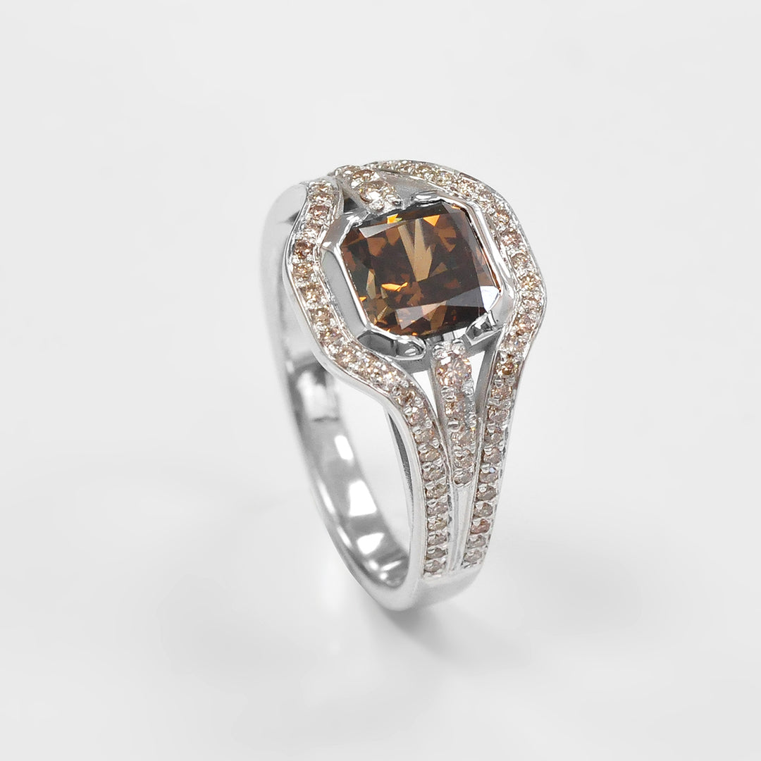2 Carat center Cushion Brown Diamond &amp; Side diamonds Ring