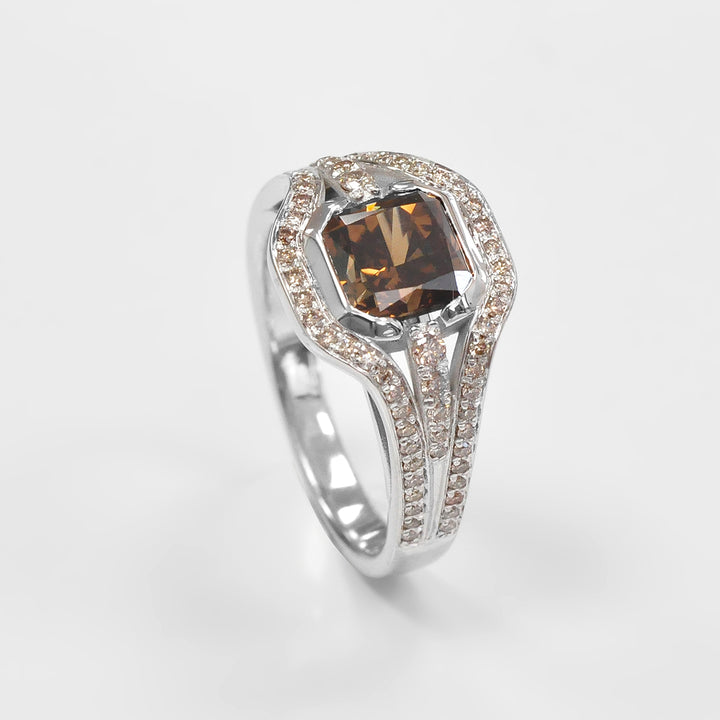 2 Carat center Cushion Brown Diamond &amp; Side diamonds Ring
